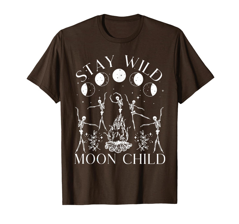 Funny Stay Wild Moon Child Tee Shirt Stay Wild Moon Child Funny Skeleton Dancing Halloween T-Shirt - Brown