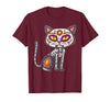 Halloween Cat Shirts For Women Men Kids Owner Sugar Skull Cat Dia De Muertos Day of Dead Halloween Mexican T-Shirt - Burgundy