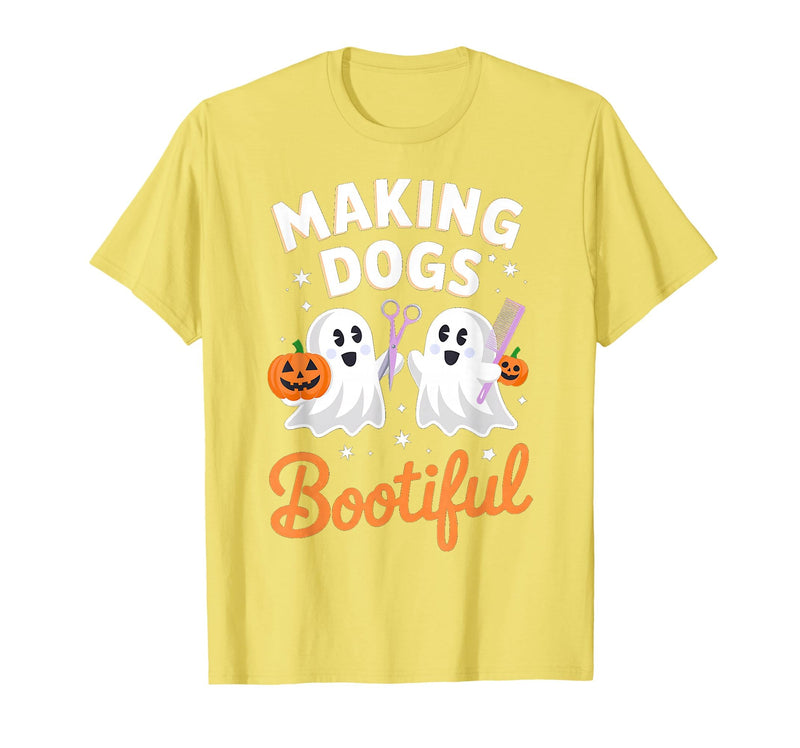 Dog Lover Spooky Grooming Groomer Attire Pet Groomer Funny Halloween Making Dogs Bootiful T-Shirt - Lemon Yellow