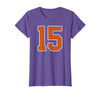 Number 15 Jersey Player Uniform #15 Gifts Burnt Orange White Number 15 Jersey Player Uniform #15 T-Shirt - Purple Heather