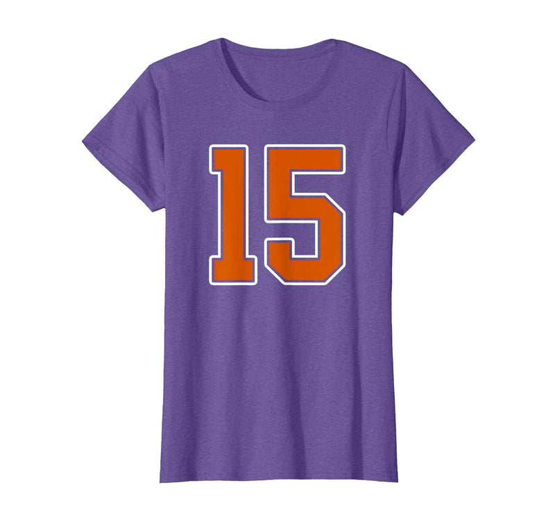Number 15 Jersey Player Uniform #15 Gifts Burnt Orange White Number 15 Jersey Player Uniform #15 T-Shirt - Purple Heather