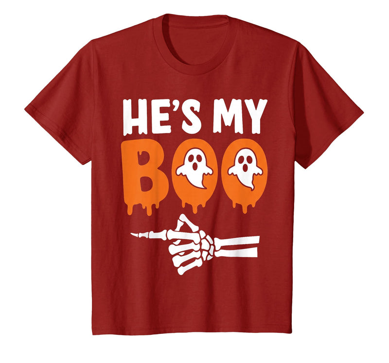He's My Boo Matching Halloween Pajama Couples Funny T-Shirt - Cranberry Red