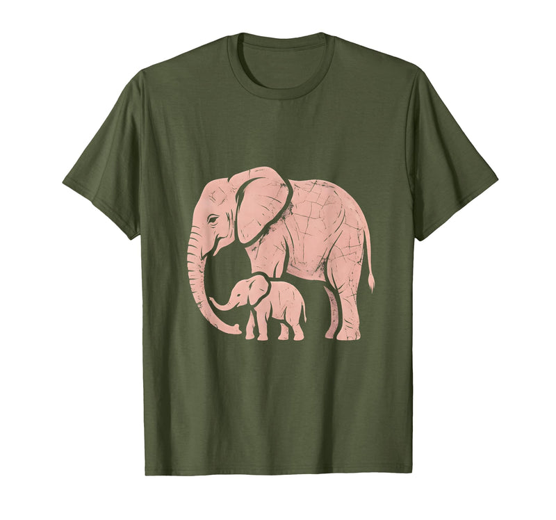 Mademark Mama Elephant Trunk Wrapped Around Baby T-Shirt - Men - Olive Green