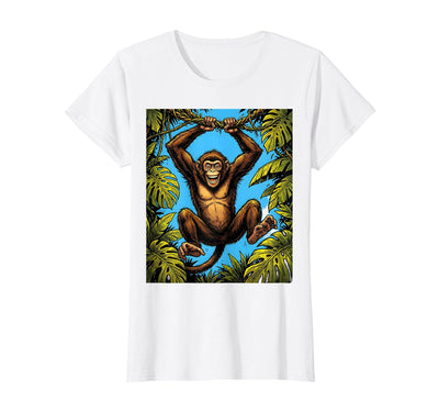 Monkey Hanging From Jungle Vine Graphic T-Shirt - Women
