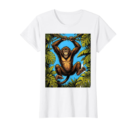 Mademark Monkey Hanging From Jungle Vine Graphic T-Shirt - Women - White