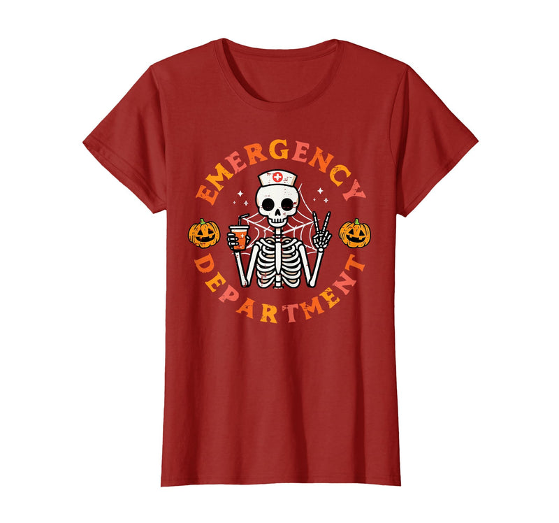 Halloween Nurse Shirts For Women Scrub Costumes Emergency Department Funny Halloween ER Nurse Women Men T-Shirt - Cranberry