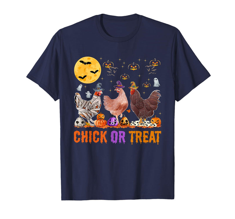 Autumn Pumpkin Chicken Halloween Chicken Farm Fall Halloween Chicken Pumpkin Chick Or Treat Spooky T-Shirt - Navy Blue