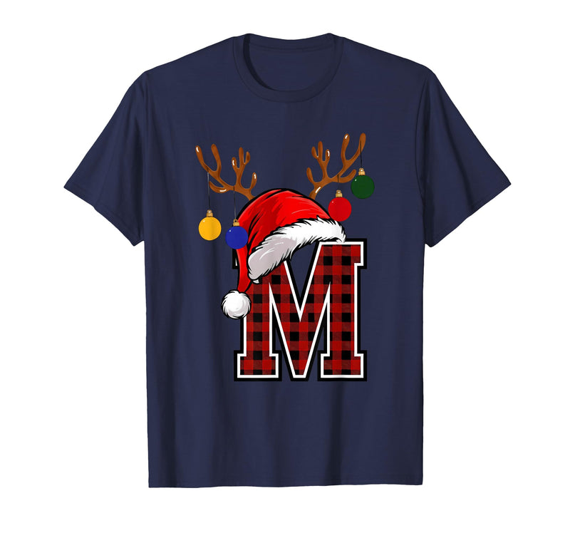 Christmas Buffalo Plaid Alphabet Tees Letter M Name Initial Buffalo Plaid Alphabet Monogram T-Shirt - Navy Blue