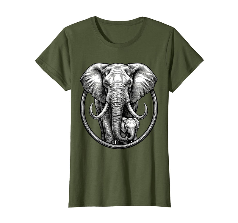 Mademark Mama Elephant and Baby Graphic Tee T-Shirt - Women - Olive Green