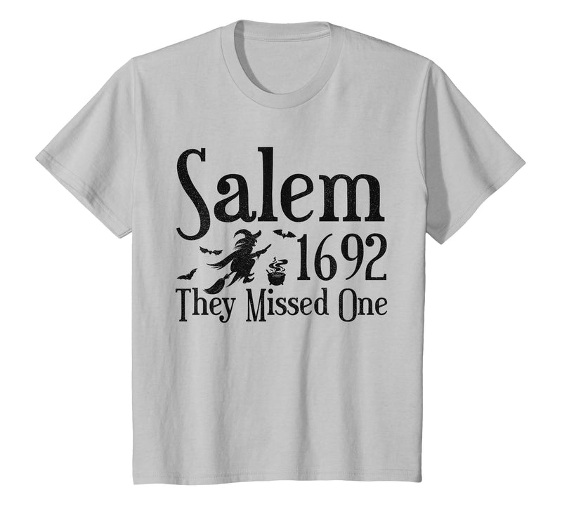Salem 1692 They Missed One Witch Tees 1692 They Missed One Salem Womens Halloween Distressed T-Shirt - Silver Grey