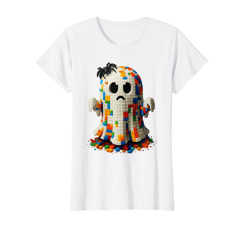 Block Building Halloween Ghost Brick or Treat Boys Halloween Master Builder Ghost Kids Building Blocks Bricks T-Shirt - White