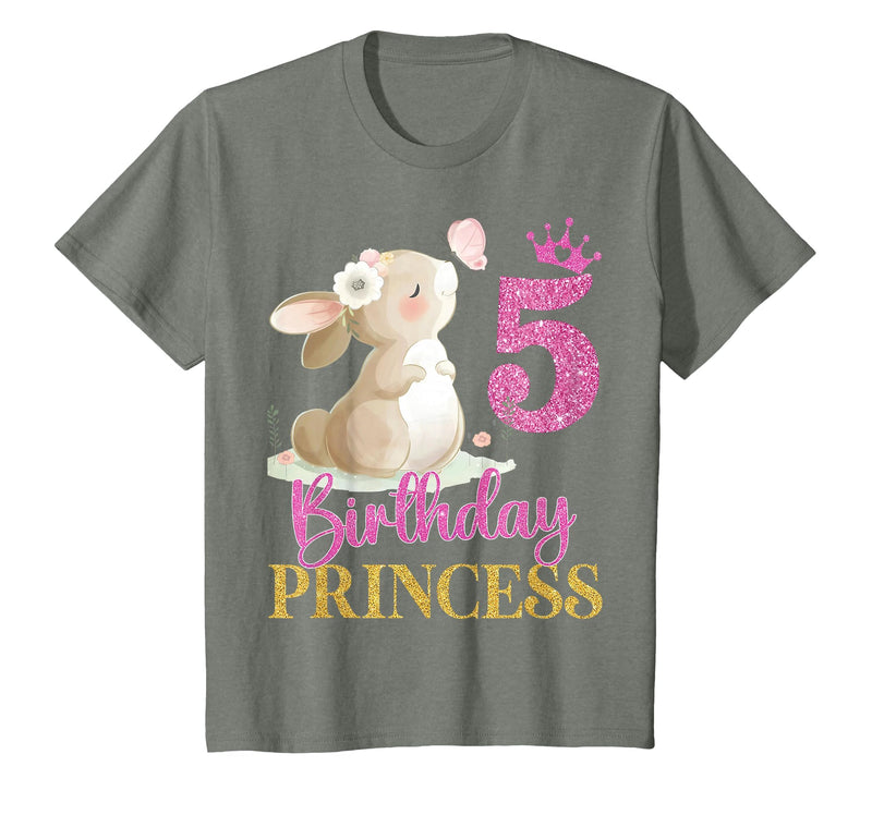 Kids 5th Birthday Rabbit Princess Girl Bunny 5 Years Old T-Shirt in Olive Heather
