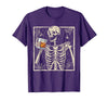 Funny Skeleton Drinking Bourbon Whiskey Halloween Alcoholic T-Shirt - Purple