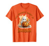 Boo Watercolor Pumpkin Cup Light Witch Hat Bottle Bourbon My Favorite Spirit is Bourbon Happy Halloween Boo T-Shirt - Orange