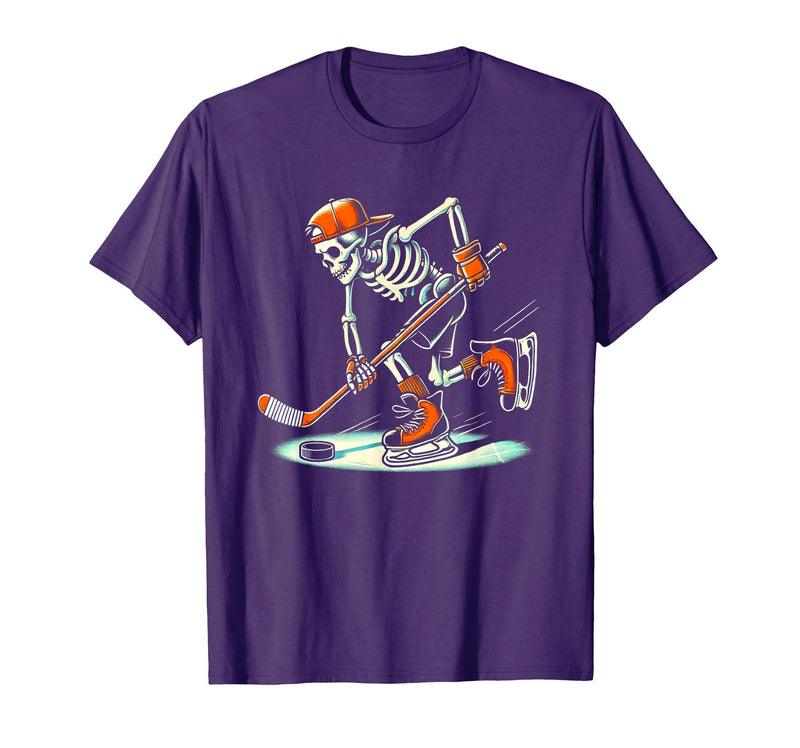 Halloween Costume For Hockey Lovers Funny Skeleton Hockey Halloween for Ice Hockey Lovers T-Shirt - Purple