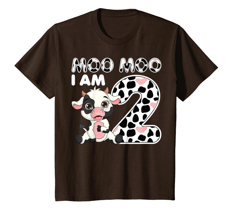 Cow 2nd Birthday Gifts Co. Cow Moo Moo I'm Two - 2 Years Old Cow Lover 2nd Birthday T-Shirt - Brown