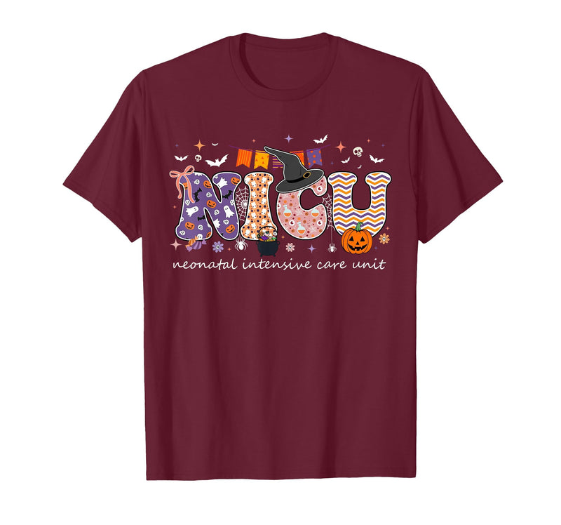 Halloween NICU Nurse Neonatal Intensive Care Neonatal Intensive Care Unit Coquette NICU Nurse Halloween T-Shirt - Burgundy