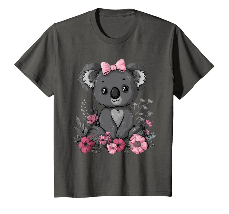 We Love Koalas - Kids Apparel Co. Koala Kawaii Koala Bear Pink Bow Flowers Girls Kids T-Shirt - Asphalt Grey
