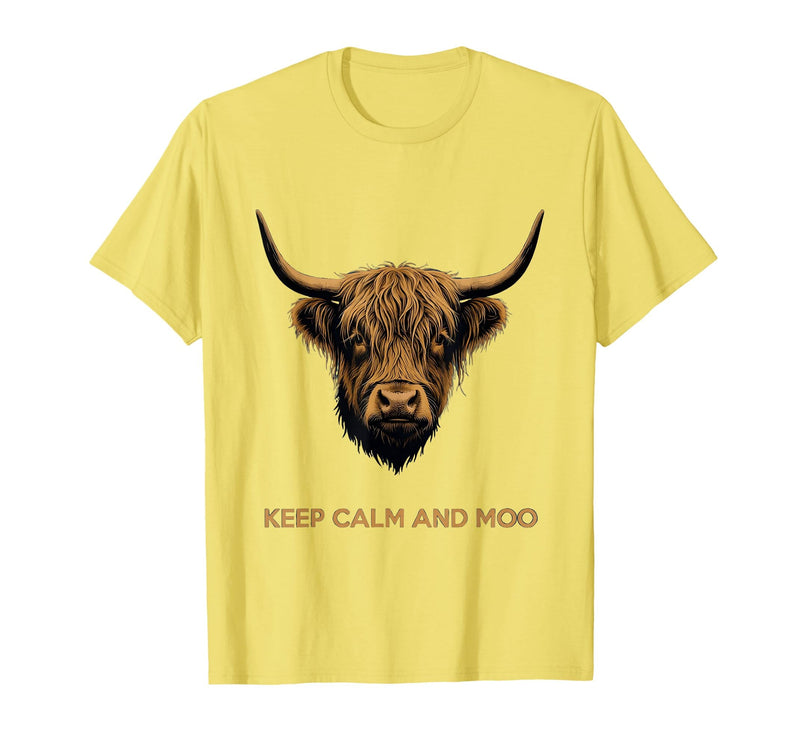 Mademark Keep Calm and Moo Highland Cow Design T-Shirt - Lemon Yellow