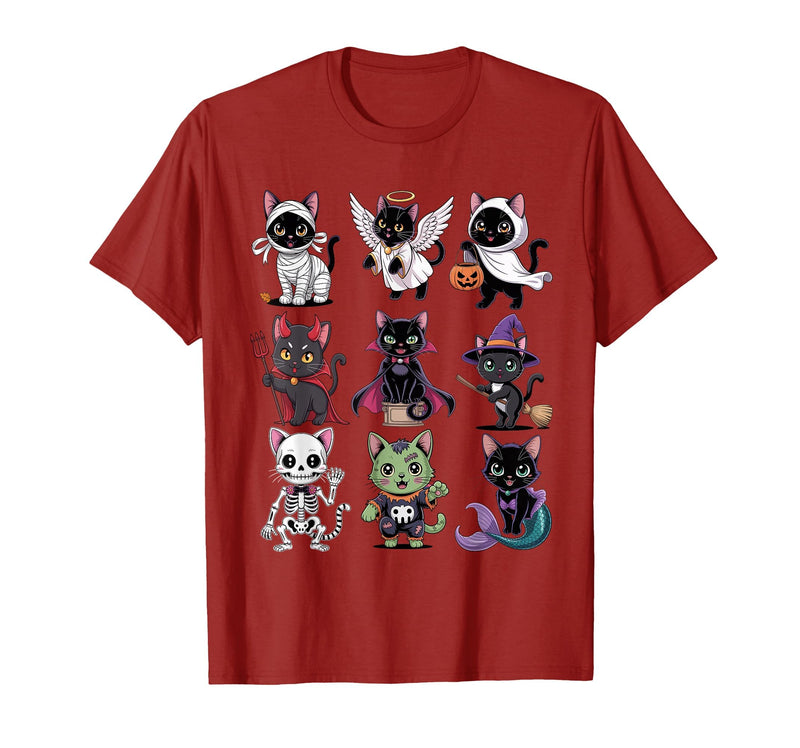 Halloween Cat Apparel Halloween Cat T-Shirt - Spooky Kittens Costume T-Shirt - Cranberry Red