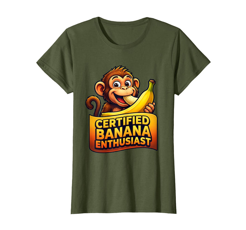 Mademark Certified Banana Enthusiast Funny Monkey Design T-Shirt - Women - Olive Green