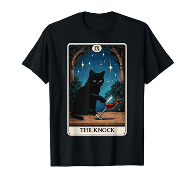 Tarot Cat Funny Wine Kitten The Knock Cat Tarot Card T-Shirt