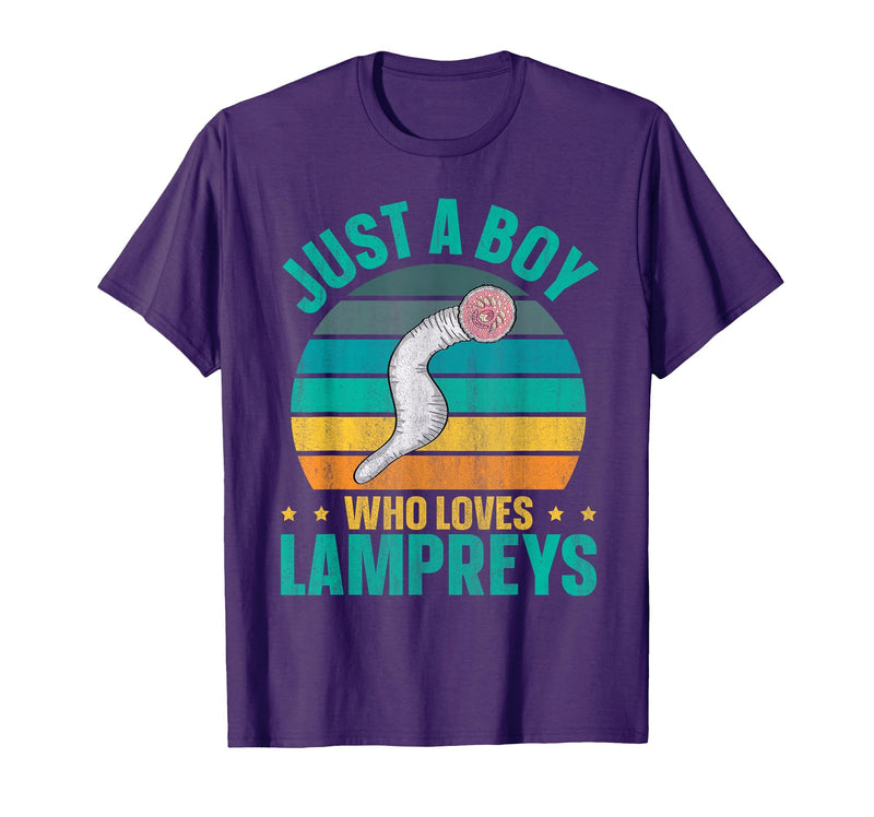 Sea Lamprey Fish Quote Just a boy who Loves Lampreys Quote for a Lamprey Boy T-Shirt - Purple