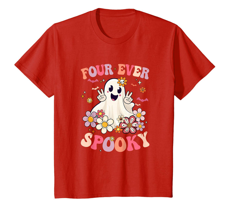 4th Birthday Party Halloween Costume Four Ever Spooky Halloween 4Th Birthday Party Decorations T-Shirt - Red