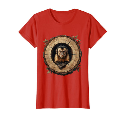 Capuchin Monkey in Hollow Log Illustration T-Shirt - Women