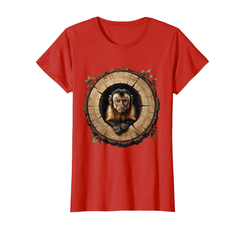 Mademark Capuchin Monkey in Hollow Log Illustration T-Shirt - Women - Red