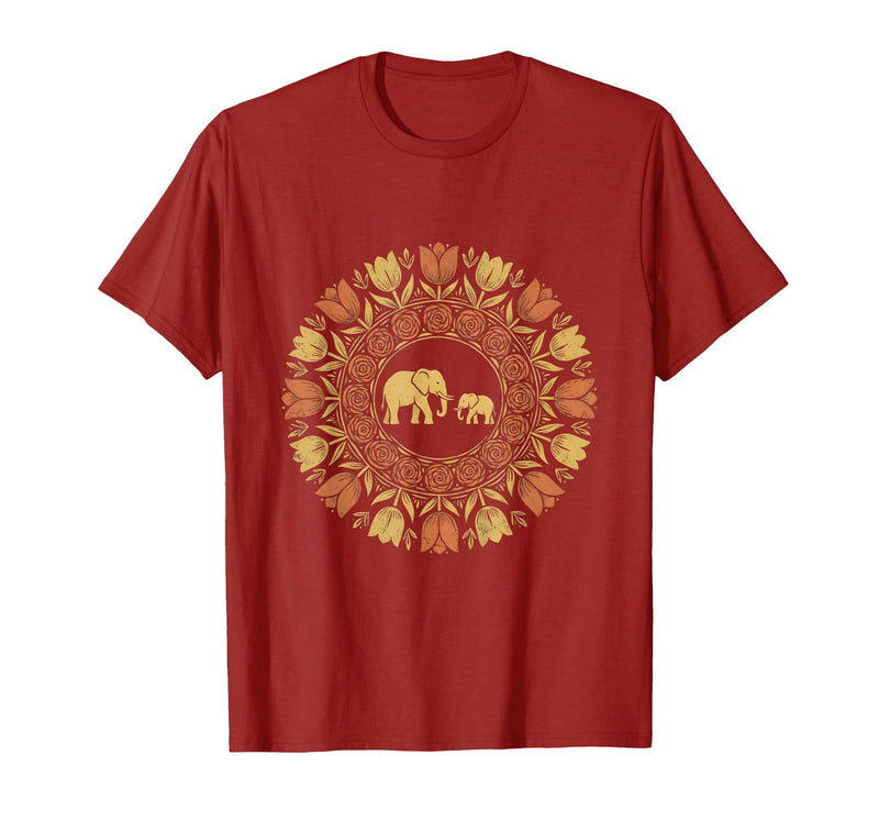 Mademark Mother Elephant and Baby Walking Through Tall Grass T-Shirt - Men - Cranberry Red