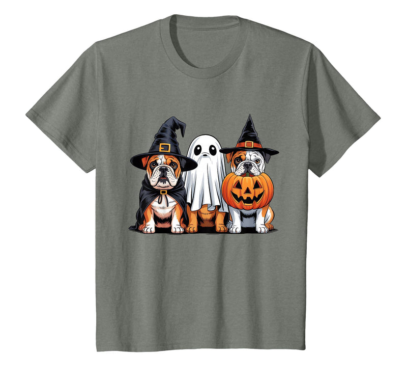 English Bulldog Halloween Funny Dog Lover Pumpkin Witch T-Shirt - Olive Heather