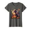 Halloween Dragons Fantasy Spooky Witchy Cute Halloween Dragon Witch Hat Pumpkin Moon Fantasy T-Shirt - Asphalt Grey