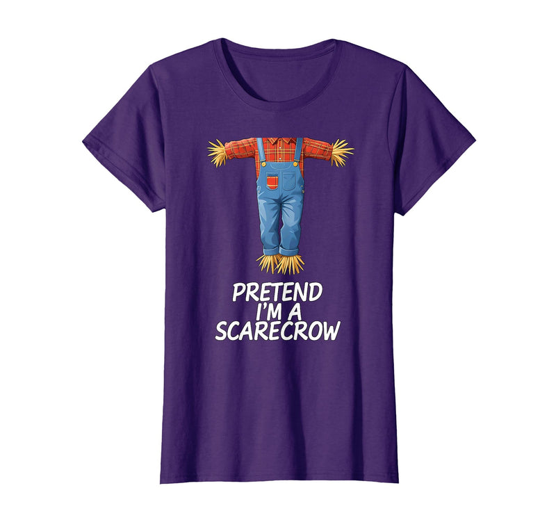 Humor Scarecrow Halloween Tees Pretend I'm A Scarecrow Halloween Costume T-Shirt - Purple