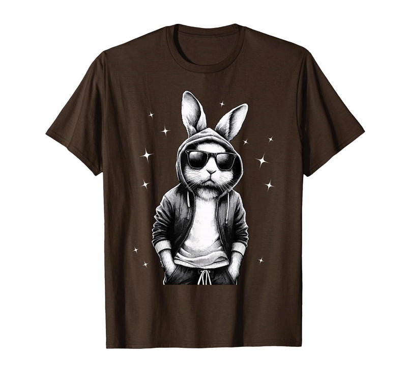 Bunny Face with Sunglasses Rabbit for Boys Men Kids T-Shirt in Brown