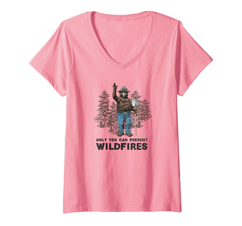 Womens Smokey Bear Only You Can Prevent Wildfires V-Neck T-Shirt - Pink