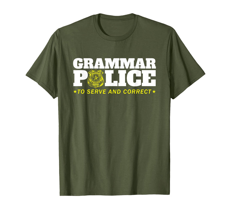 Easy Halloween Costume Top Shop Grammar Police Officer Funny Badge Halloween Costume T-Shirt - Olive Green
