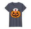 Halloween Tees for Women Men Kids Funny Pumpkin Nurse Scary Halloween Costume RN CNA ICU Women T-Shirt - Heather Blue