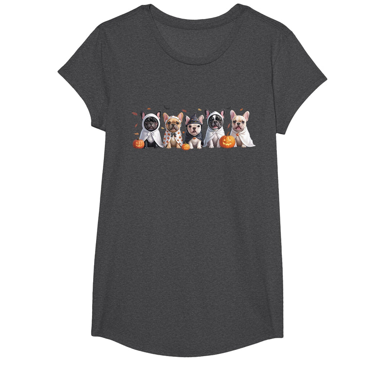 Funny Ghost Dog Halloween Girls Kids Cute French Bulldog Halloween Costume Frenchie Dog Ghost T-Shirt - Dark Heather Grey