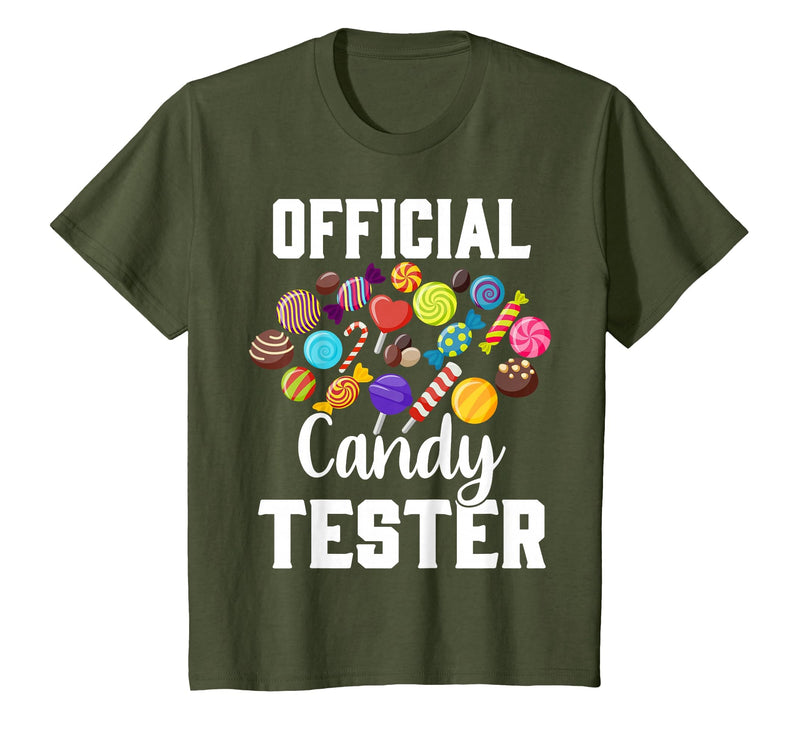 Candy Tester Sweets Lover Gifts & Apparel Official Candy Tester Halloween Costume Boys Girls Kids T-Shirt - Olive Green