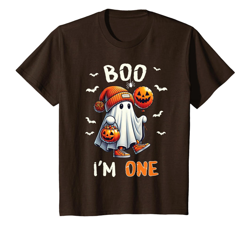 Halloween Boo I'm First 1st Birthday Boy Boo I'm One Ghost 1st Birthday Halloween Boy Kids Groovy T-Shirt - Brown