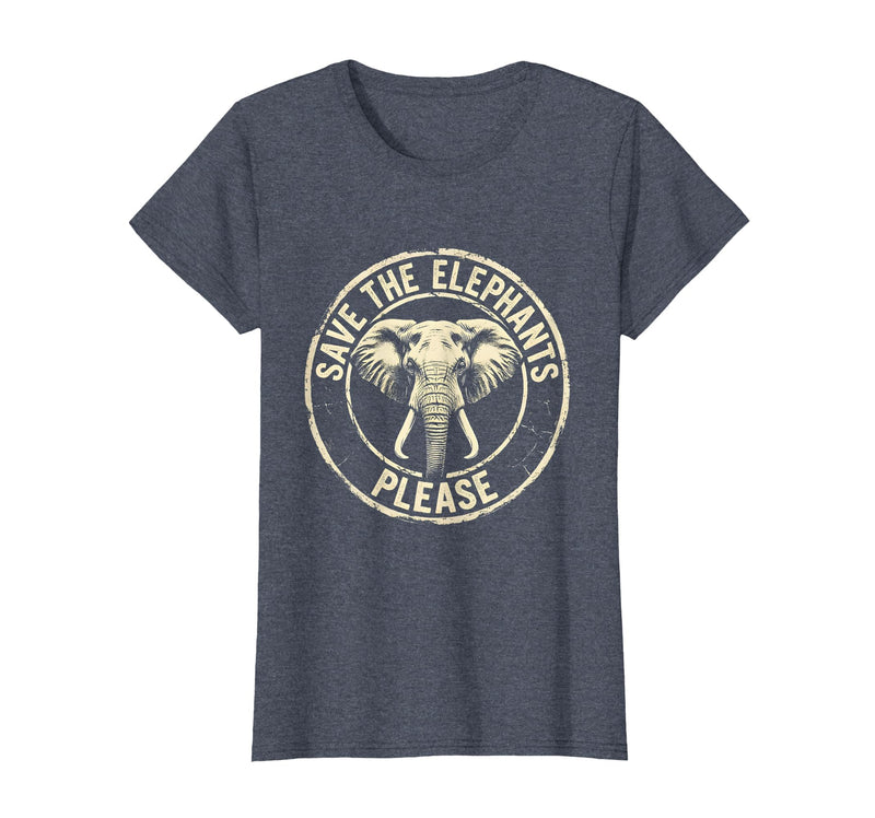 Mademark Save The Elephants Please Wildlife Advocate Design T-Shirt - Women - Heather Blue