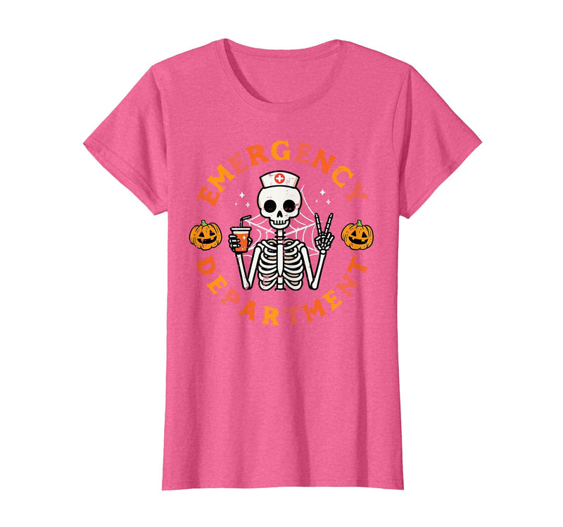 Halloween Nurse Shirts For Women Scrub Costumes Emergency Department Funny Halloween ER Nurse Women Men T-Shirt - Pink