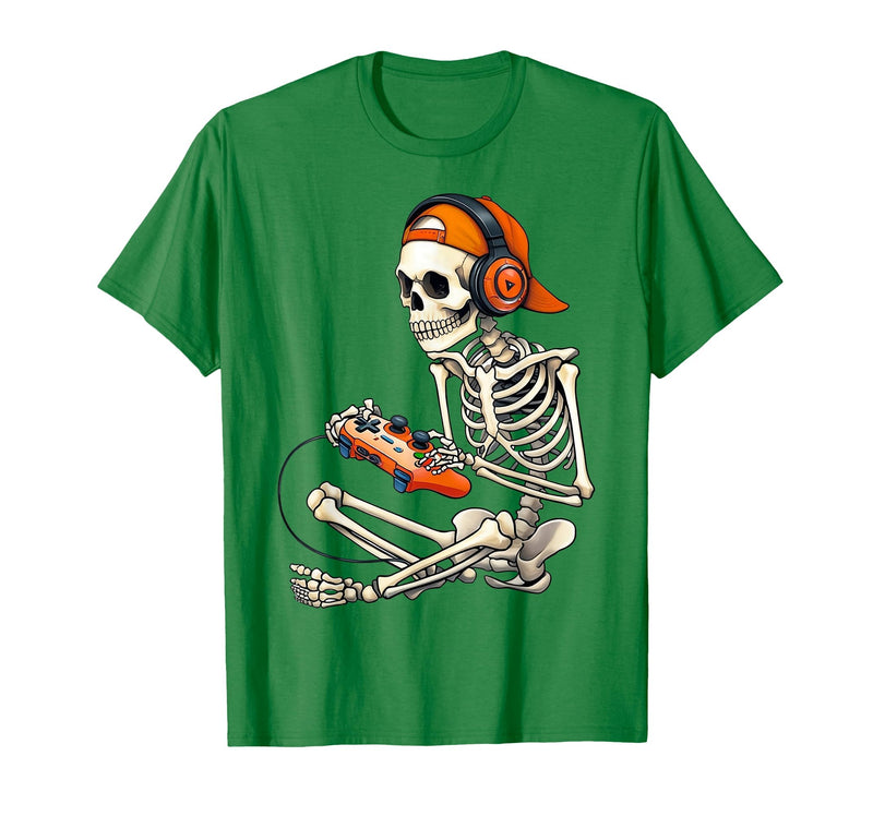 Halloween Skeleton Shirts for Gamers Men Boys Kids Halloween Skeleton Gamer Video Gaming Boys Men Kids Funny T-Shirt - Kelly