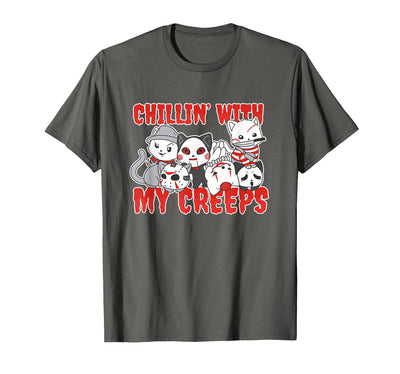 Chillin With My Creeps Apparel Chillin with My Creeps Cat Horror Killer Halloween Costume T-Shirt