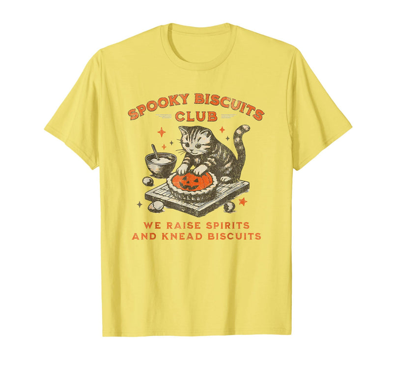 spooky biscuits club shirt Spooky Biscuits Club we Raise Spirits and Knead Biscuits T-Shirt - Lemon Yellow