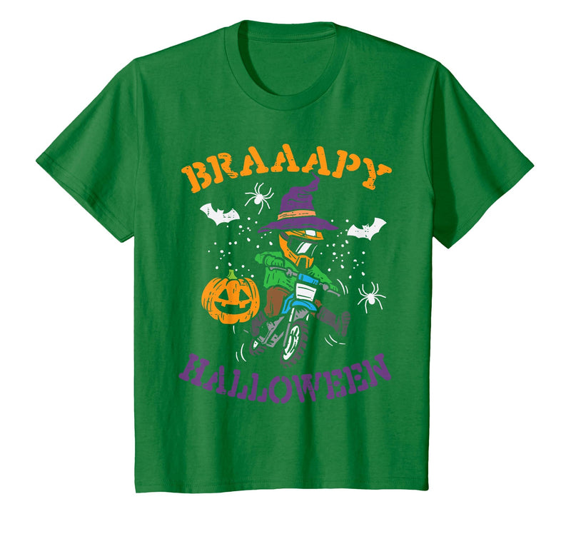 Halloween Shirts For Women Men Kids Boys Girls Motocross Braaapy Halloween Costume Dirt Bike Boys Kids T-Shirt - Kelly Green