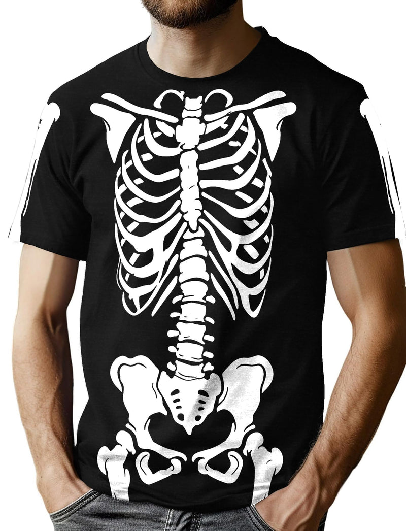 CAZYCHILD Halloween Shirts for Men Funny Halloween Pumpkin Shirt Dancing Skeleton Tee - Black-bones