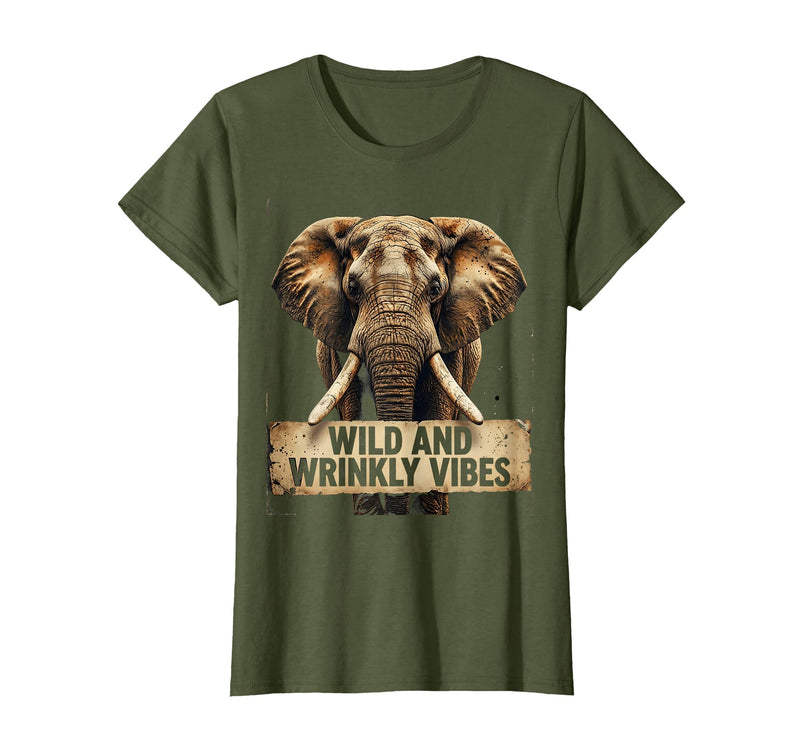 Mademark Wild and Wrinkly Vibes Elephant Graphic Design T-Shirt - Women - Olive Green