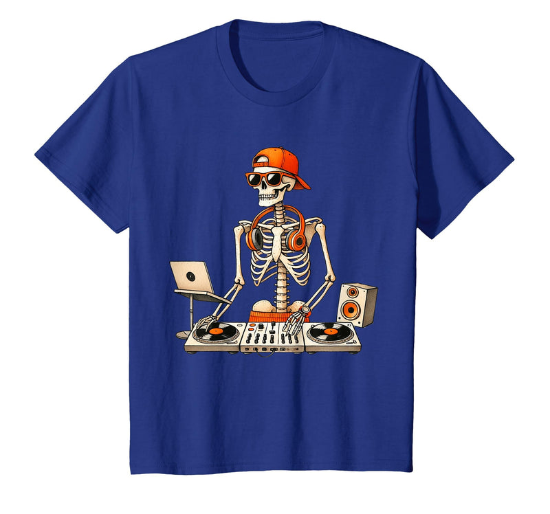 Funny Skeleton DJ Halloween Men Outfit Skeleton DJ Halloween Costume Turntable Music Funny Men Boys T-Shirt - Royal Blue